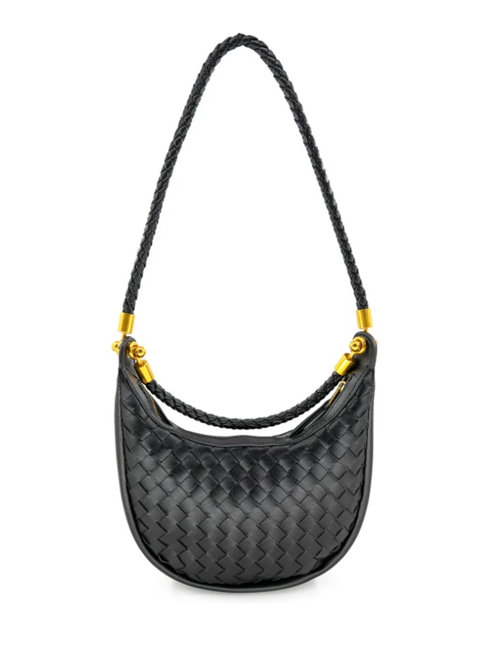 BC Bags Mini Black Woven Hobo Bag with Gold Hardware